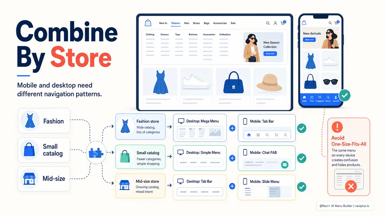 Shopify menu combinations for fashion small catalog and mid size ecommerce stores