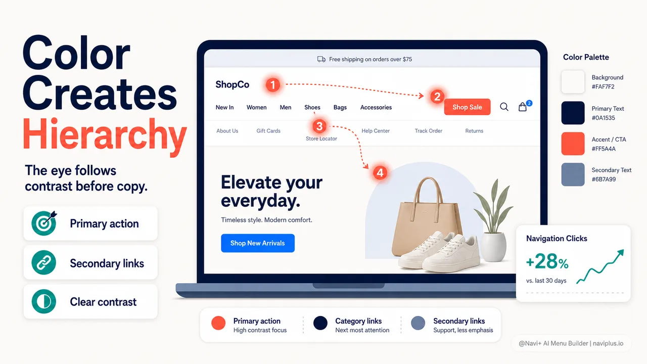 Navigation menu showing visual hierarchy through color contrast