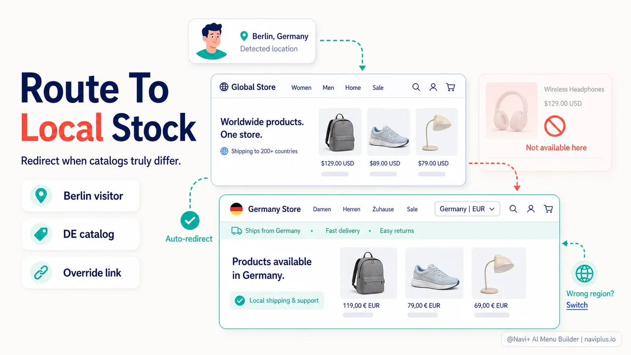 Diagram showing automatic redirect flow for regional catalog store