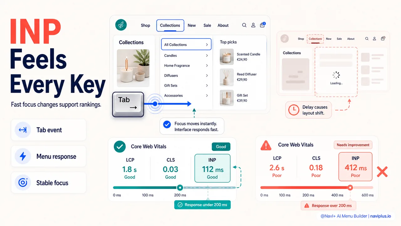 Google Search Console Core Web Vitals report showing INP scores affected by keyboard navigation