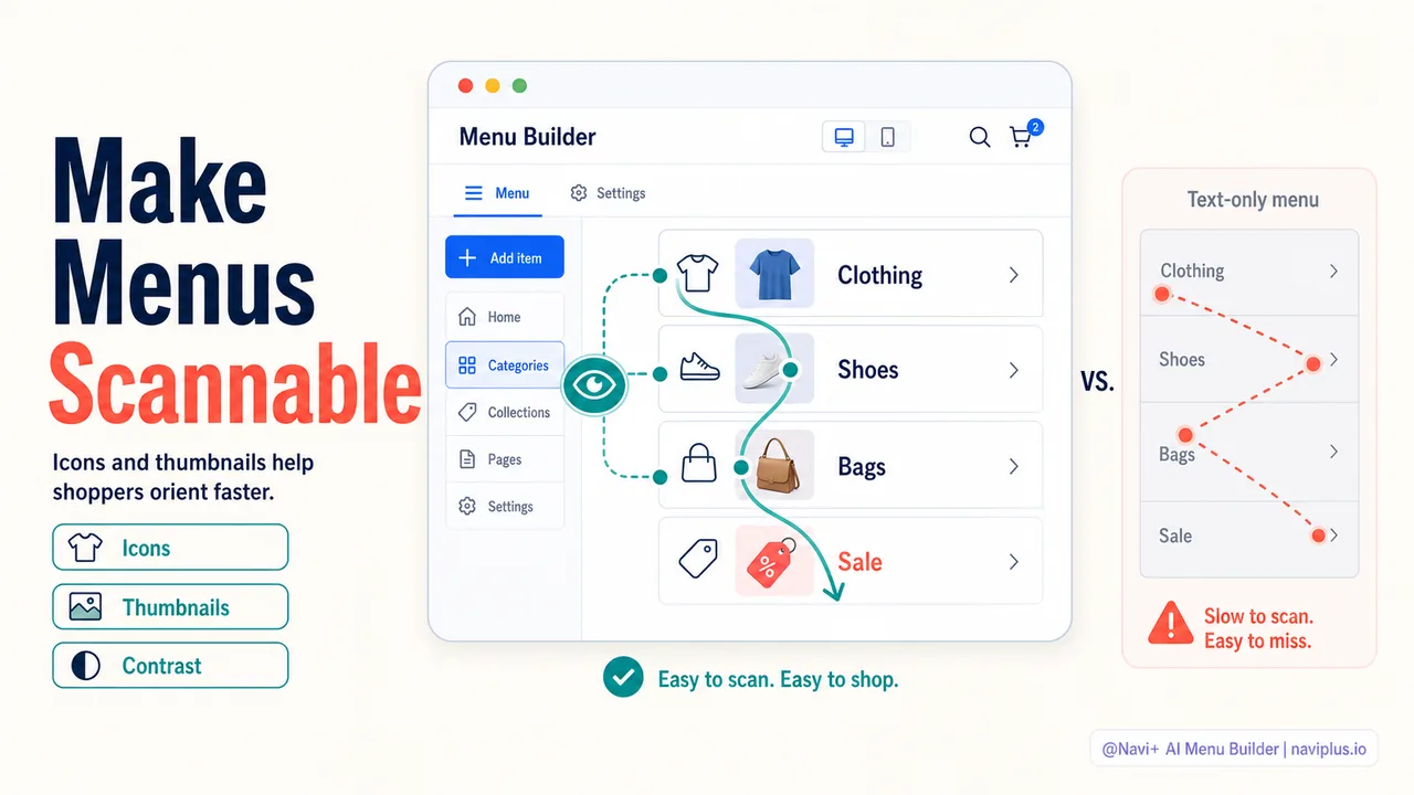 Examples of navigation icons and category thumbnails