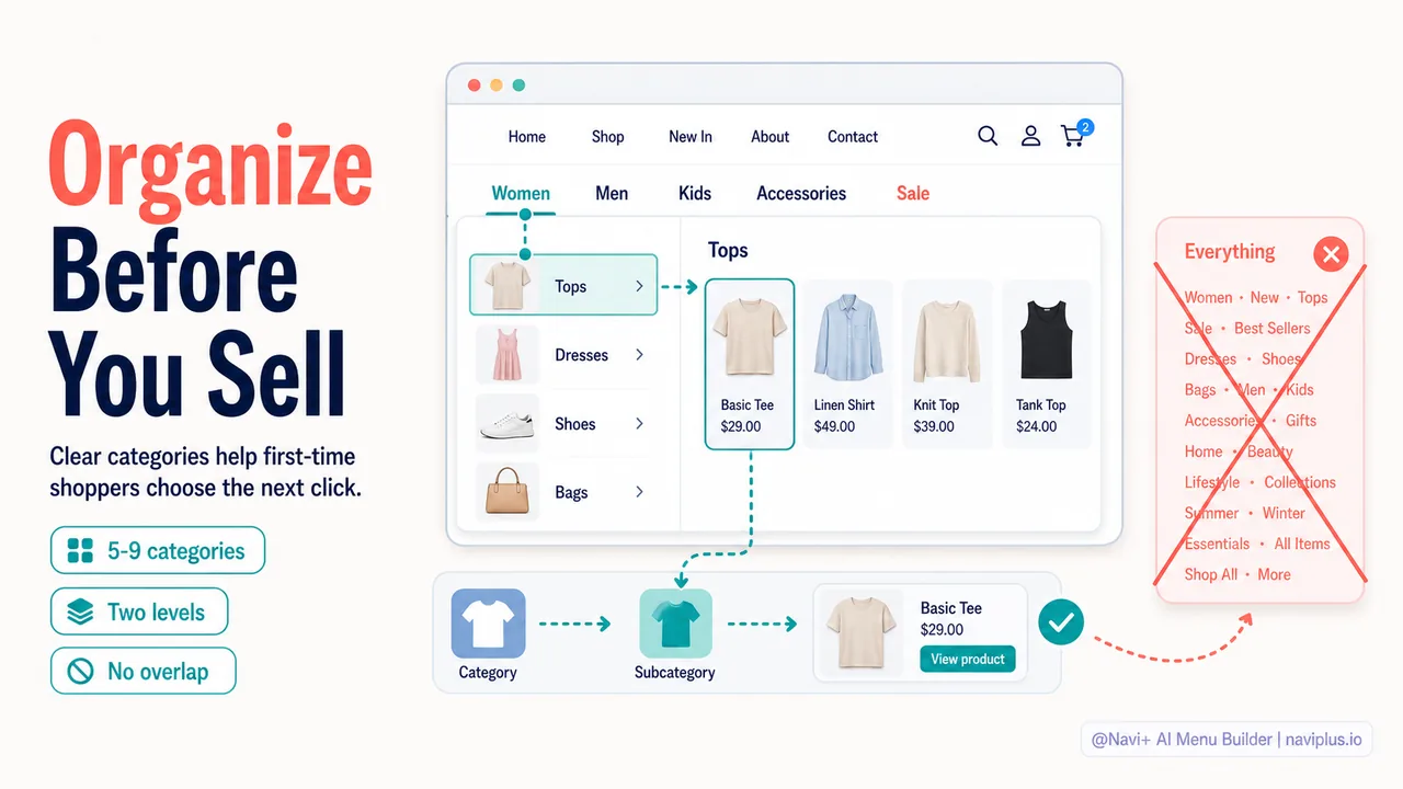Example of a well-organized mega menu showing categories and subcategories