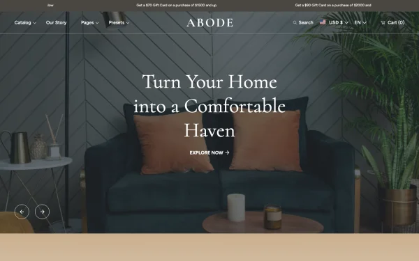 Full-page desktop screenshot of Shopify Abode theme demo store