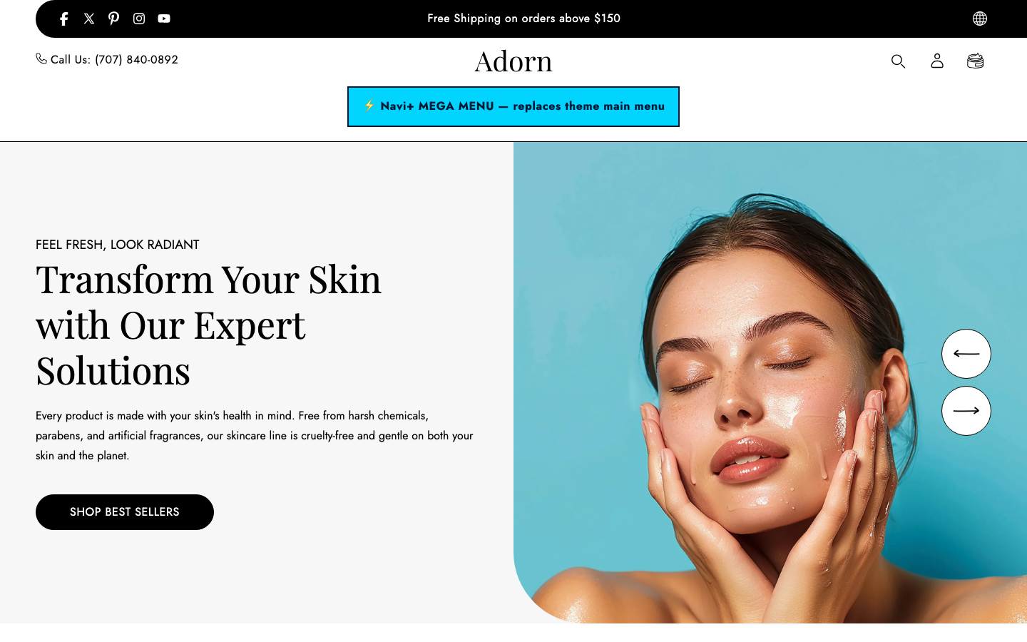 Replace main menu — Navi+ on the Adorn Shopify theme Replace main menu — Navi+ on the Adorn Shopify theme