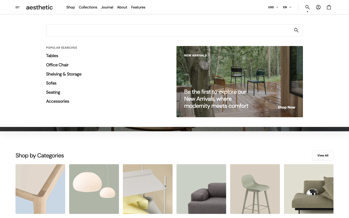 Search → panel opened — Navi+ on the Aesthetic Shopify theme Search → panel opened — Navi+ on the Aesthetic Shopify theme