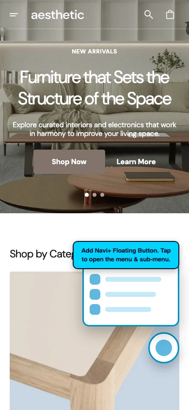 Navi+ FAB on the Aesthetic Shopify theme Navi+ FAB on the Aesthetic Shopify theme