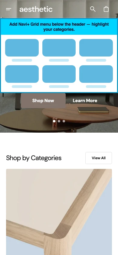 Navi+ Grid Menu on the Aesthetic Shopify theme Navi+ Grid Menu on the Aesthetic Shopify theme