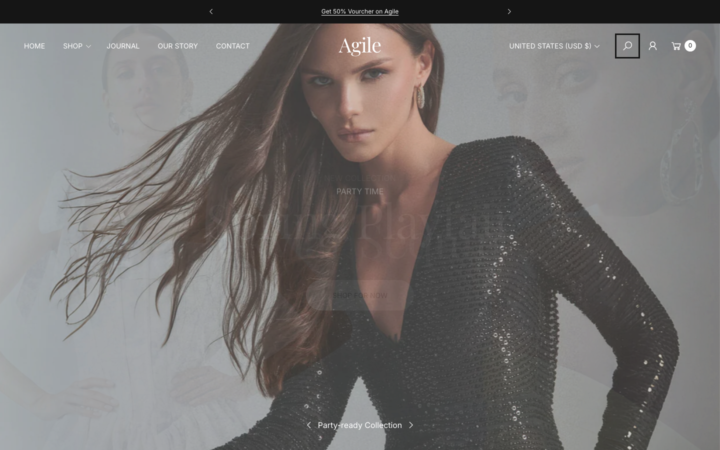 Search → panel opened — Navi+ on the Agile Shopify theme