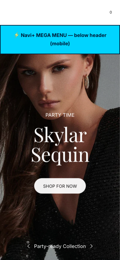 Menu inserted below header — Navi+ on the Agile Shopify theme