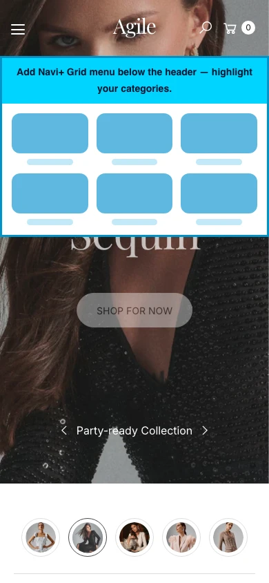 Navi+ Grid Menu on the Agile Shopify theme Navi+ Grid Menu on the Agile Shopify theme