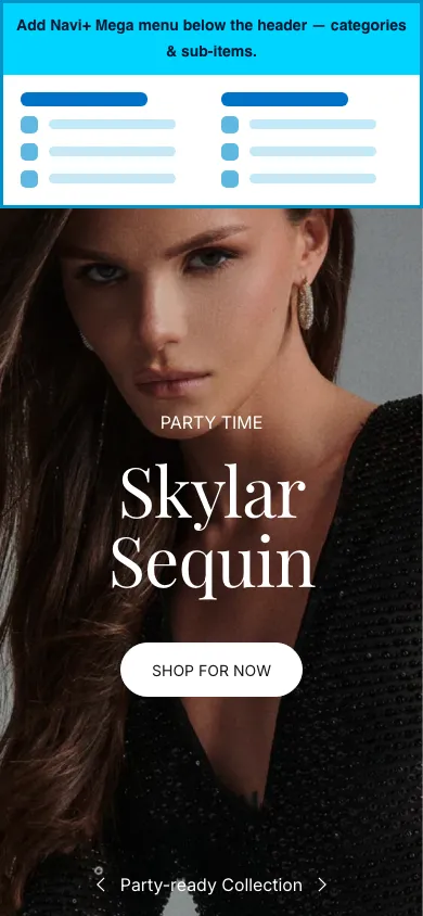 Navi+ mobile Mega Menu on the Agile Shopify theme