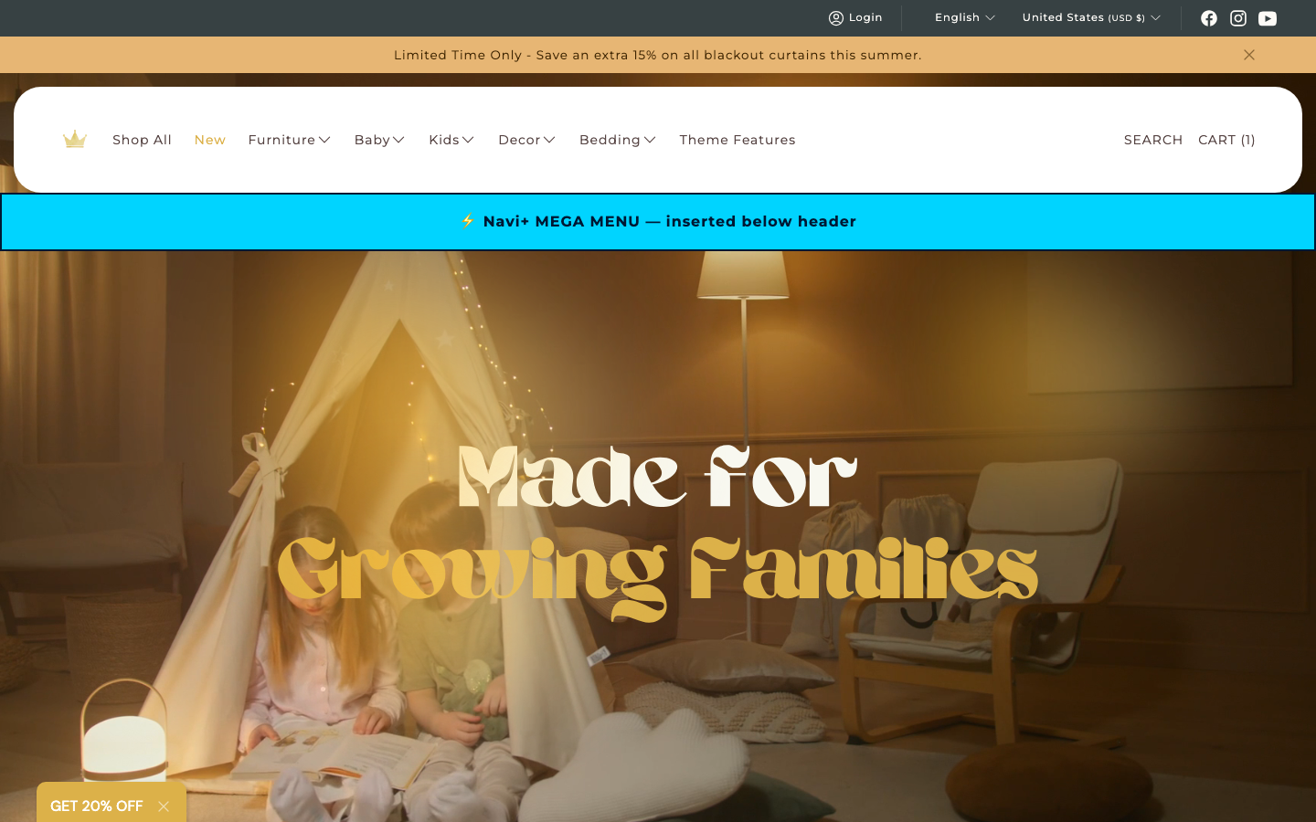 Menu inserted below header — Navi+ on the Agnes Shopify theme Menu inserted below header — Navi+ on the Agnes Shopify theme