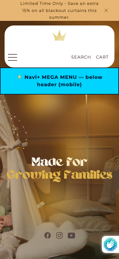 Menu inserted below header — Navi+ on the Agnes Shopify theme Menu inserted below header — Navi+ on the Agnes Shopify theme