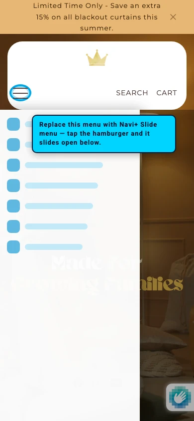 Navi+ Slide Menu on the Agnes Shopify theme Navi+ Slide Menu on the Agnes Shopify theme