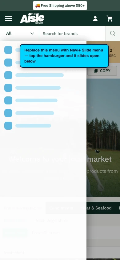 Navi+ Slide Menu on the Aisle Shopify theme Navi+ Slide Menu on the Aisle Shopify theme