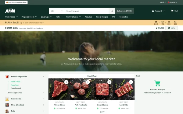 Full-page desktop screenshot of Shopify Aisle theme demo store