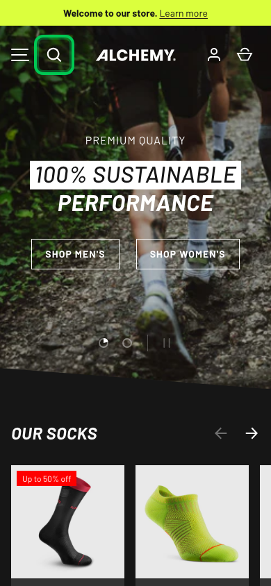 Search → panel opened — Navi+ on the Alchemy Shopify theme Search → panel opened — Navi+ on the Alchemy Shopify theme