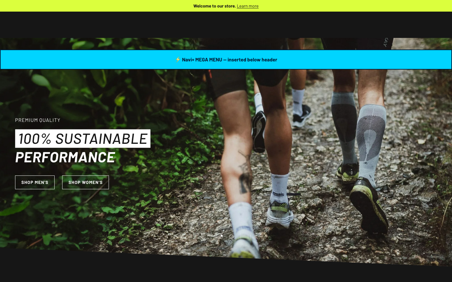 Menu inserted below header — Navi+ on the Alchemy Shopify theme Menu inserted below header — Navi+ on the Alchemy Shopify theme