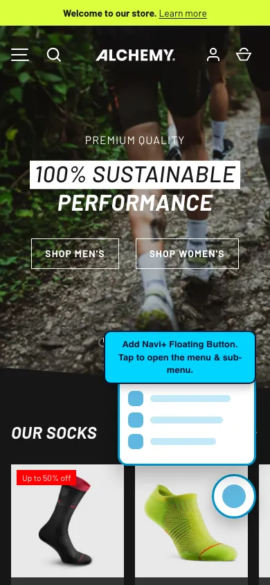 Navi+ FAB on the Alchemy Shopify theme Navi+ FAB on the Alchemy Shopify theme