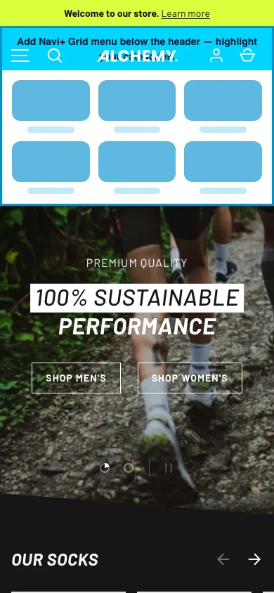 Navi+ Grid Menu on the Alchemy Shopify theme Navi+ Grid Menu on the Alchemy Shopify theme