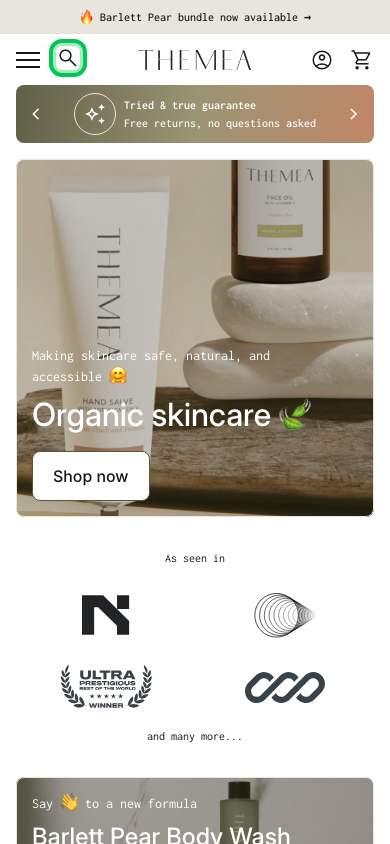 Search → panel opened — Navi+ on the Align Shopify theme