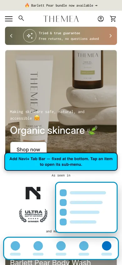 Navi+ Tab Bar on the Align Shopify theme Navi+ Tab Bar on the Align Shopify theme