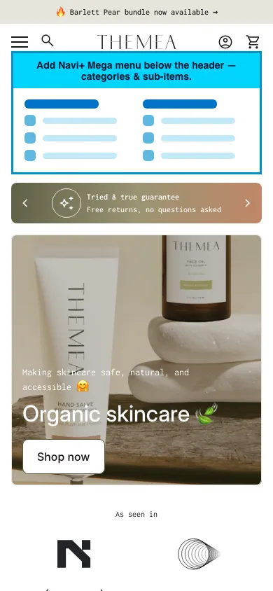 Navi+ mobile Mega Menu on the Align Shopify theme Navi+ mobile Mega Menu on the Align Shopify theme
