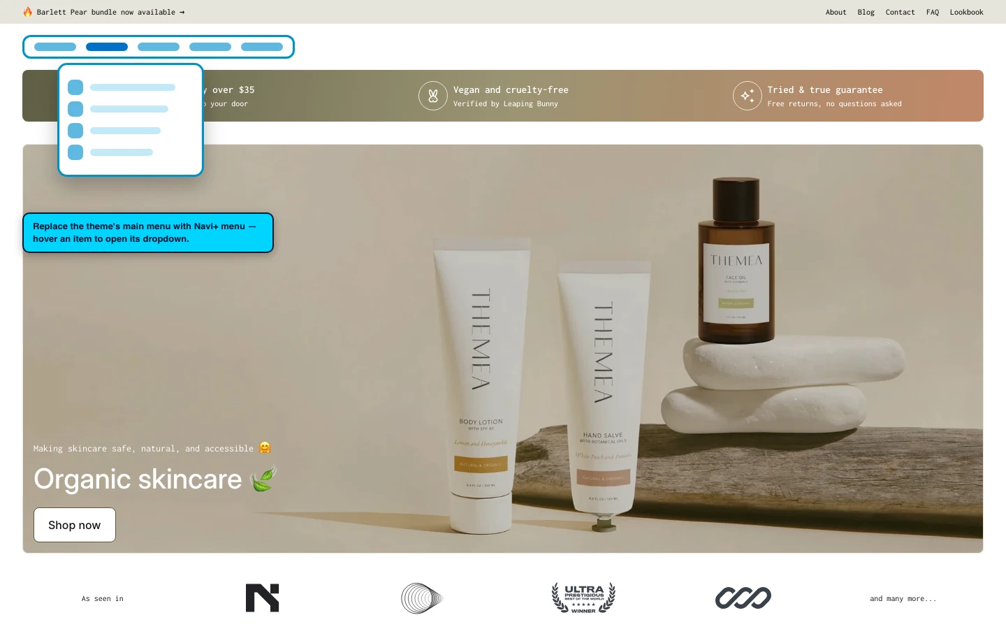 Navi+ Mega Menu replacing the desktop menu on the Align Shopify theme Navi+ Mega Menu replacing the desktop menu on the Align Shopify theme