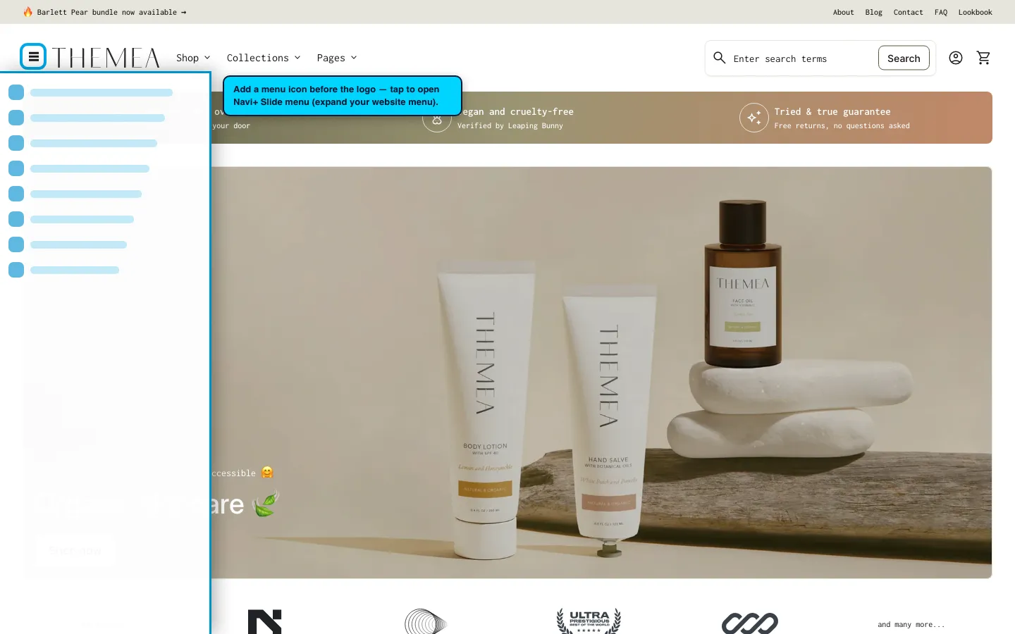 Navi+ trigger icon before the logo on the Align Shopify theme Navi+ trigger icon before the logo on the Align Shopify theme