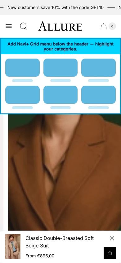 Navi+ Grid Menu on the Allure Shopify theme Navi+ Grid Menu on the Allure Shopify theme