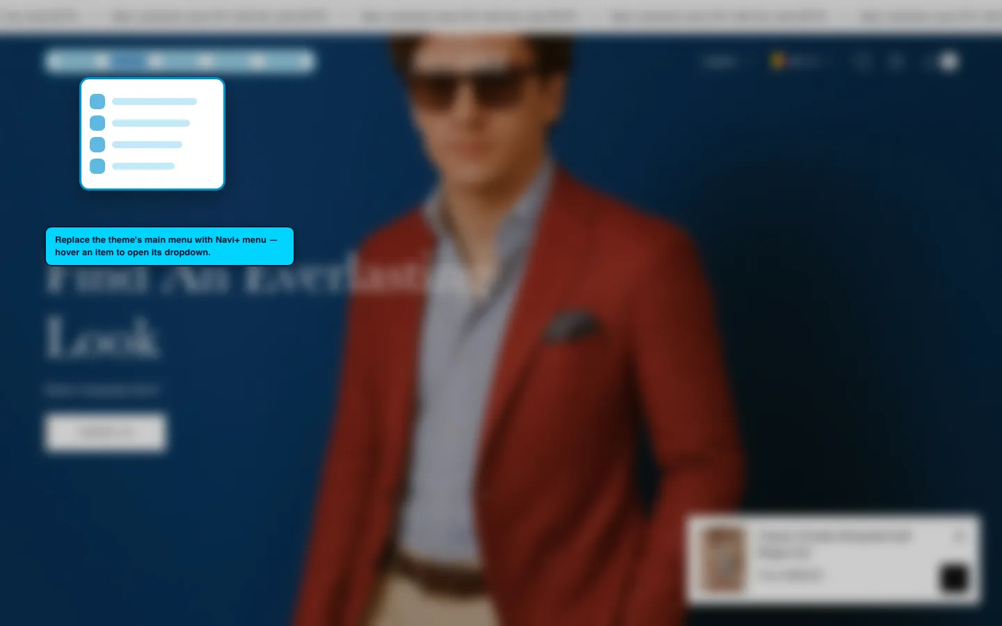 Navi+ Mega Menu replacing the desktop menu on the Allure Shopify theme
