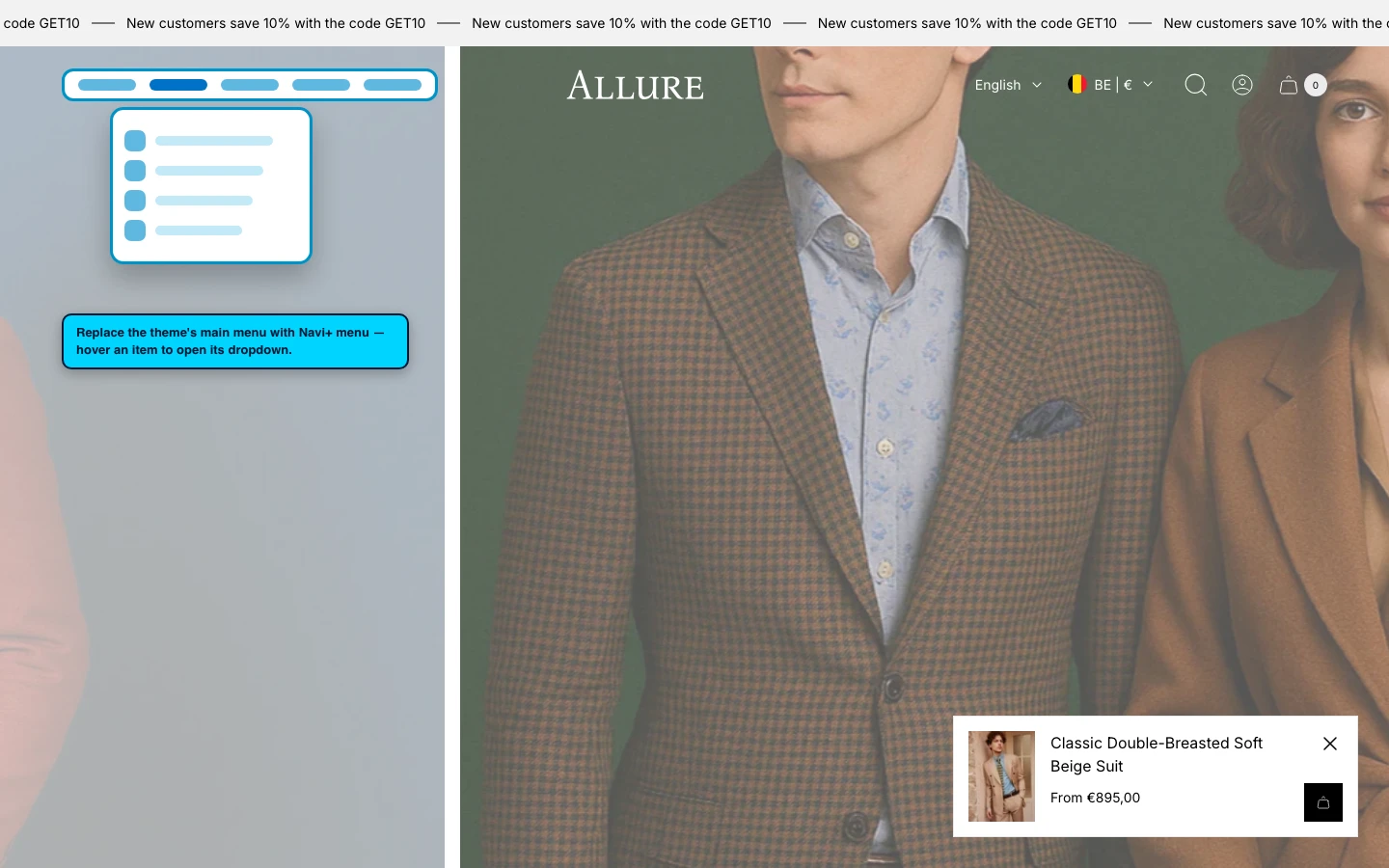 Navi+ Mega Menu replacing the desktop menu on the Allure Shopify theme Navi+ Mega Menu replacing the desktop menu on the Allure Shopify theme