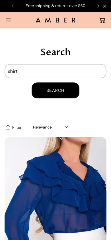 Search → panel opened — Navi+ on the Amber Shopify theme Search → panel opened — Navi+ on the Amber Shopify theme