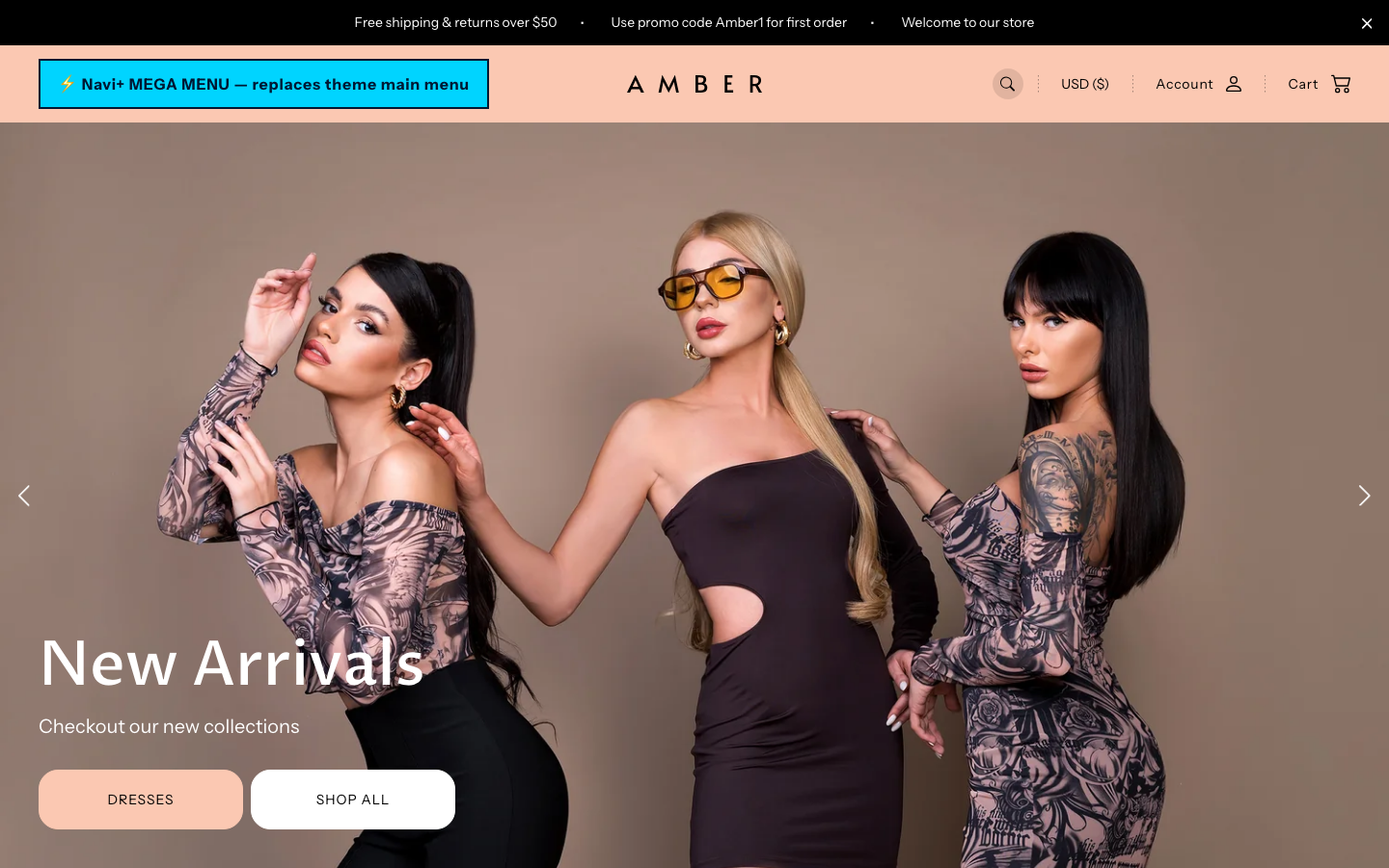 Replace main menu — Navi+ on the Amber Shopify theme Replace main menu — Navi+ on the Amber Shopify theme