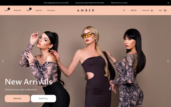 Full-page desktop screenshot of Shopify Amber theme demo store
