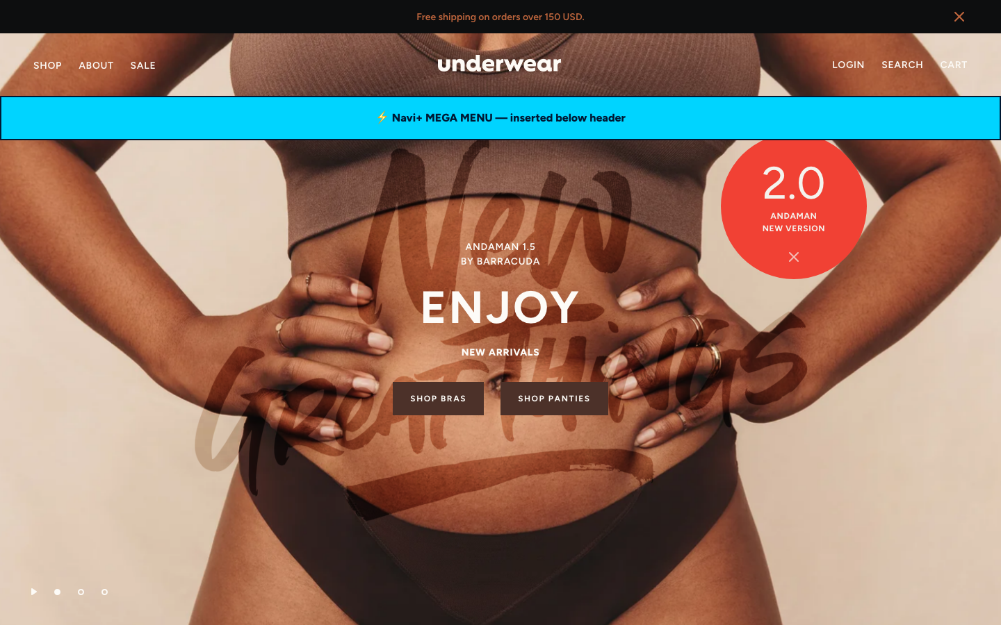 Menu inserted below header — Navi+ on the Andaman Shopify theme Menu inserted below header — Navi+ on the Andaman Shopify theme