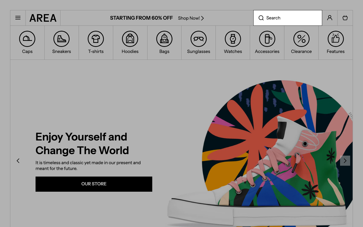 Search → panel opened — Navi+ on the Area Shopify theme Search → panel opened — Navi+ on the Area Shopify theme