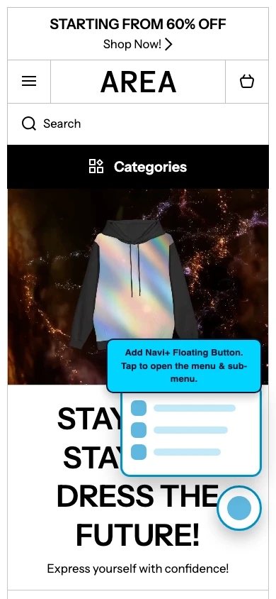 Navi+ FAB on the Area Shopify theme Navi+ FAB on the Area Shopify theme
