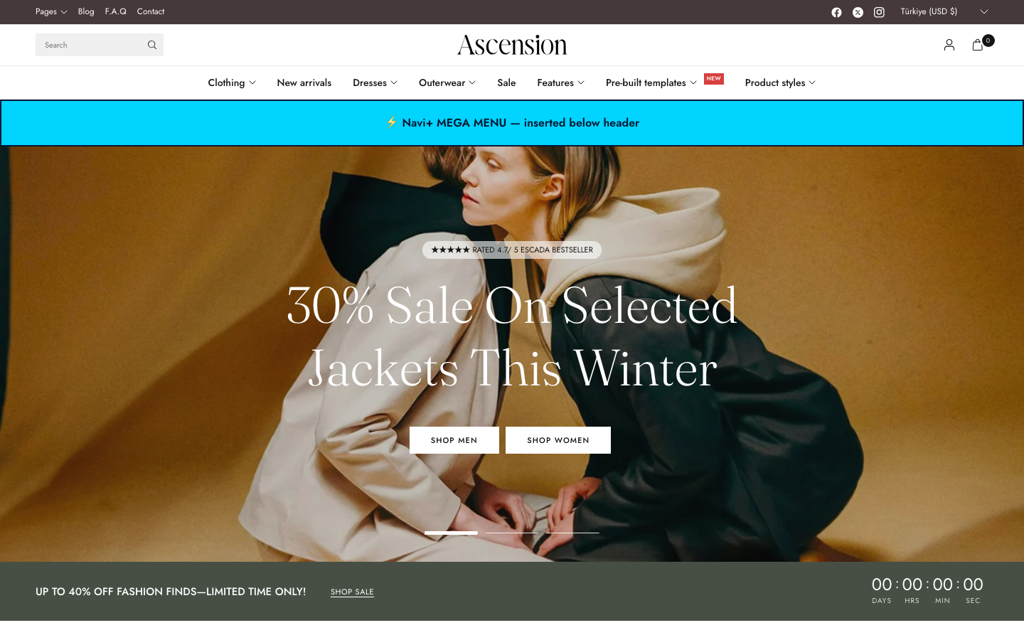 Menu inserted below header — Navi+ on the Ascension Shopify theme Menu inserted below header — Navi+ on the Ascension Shopify theme