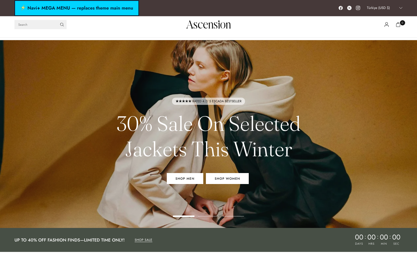 Replace main menu — Navi+ on the Ascension Shopify theme Replace main menu — Navi+ on the Ascension Shopify theme