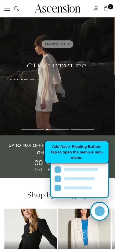 Navi+ FAB on the Ascension Shopify theme Navi+ FAB on the Ascension Shopify theme