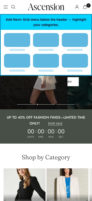 Navi+ Grid Menu on the Ascension Shopify theme Navi+ Grid Menu on the Ascension Shopify theme