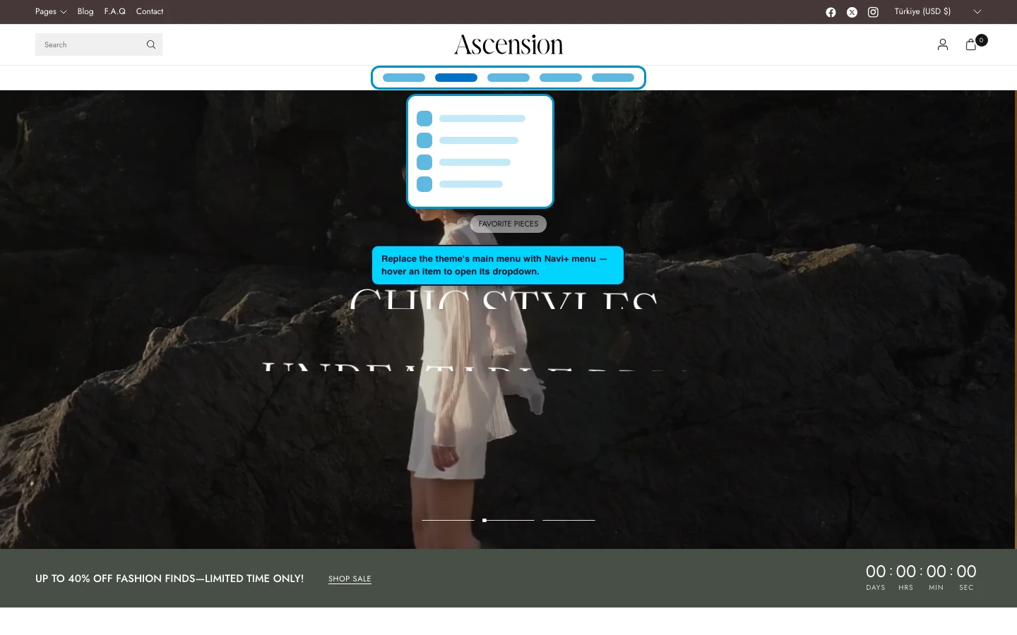 Navi+ Mega Menu replacing the desktop menu on the Ascension Shopify theme Navi+ Mega Menu replacing the desktop menu on the Ascension Shopify theme