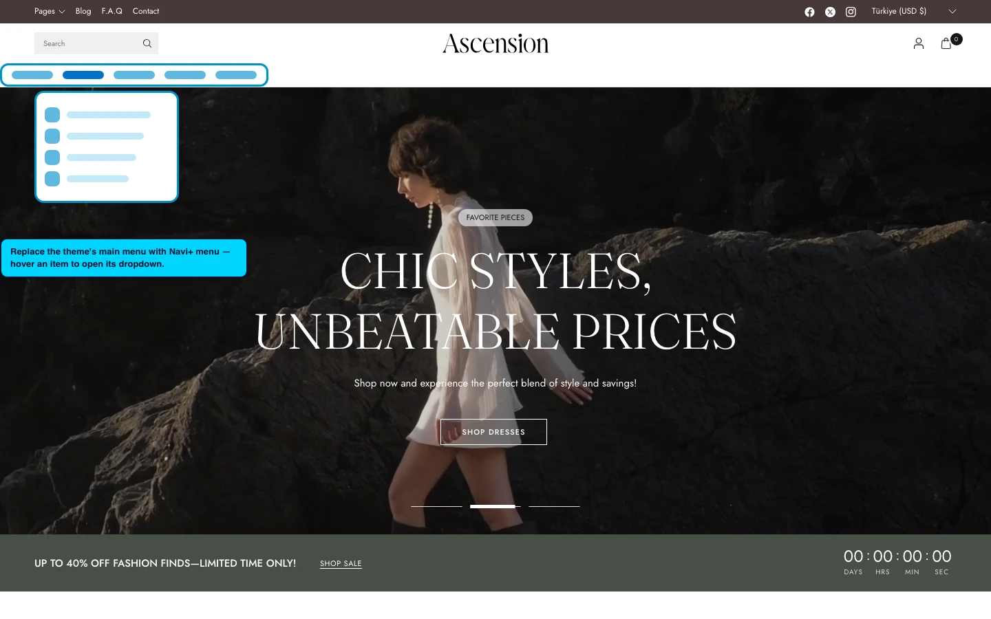 Navi+ Mega Menu replacing the desktop menu on the Ascension Shopify theme Navi+ Mega Menu replacing the desktop menu on the Ascension Shopify theme