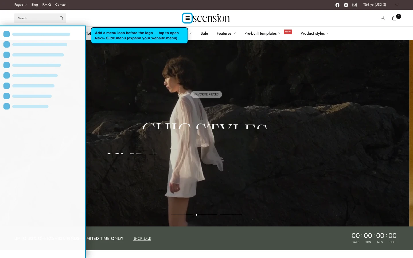 Navi+ trigger icon before the logo on the Ascension Shopify theme Navi+ trigger icon before the logo on the Ascension Shopify theme