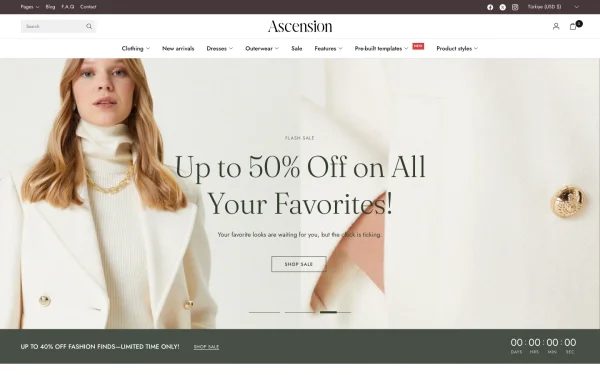 Full-page desktop screenshot of Shopify Ascension theme demo store