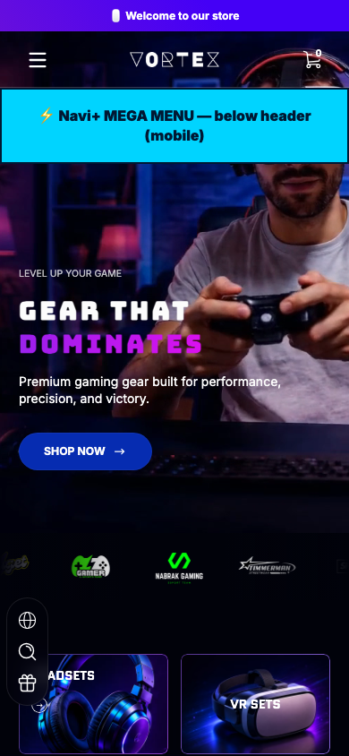 Menu inserted below header — Navi+ on the Ascent Shopify theme Menu inserted below header — Navi+ on the Ascent Shopify theme