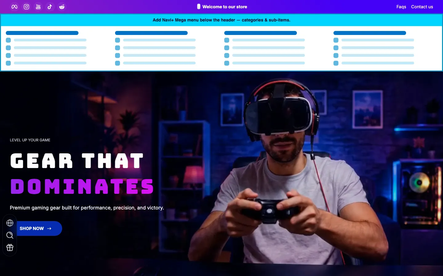 Navi+ Mega Menu inserted below the header on the Ascent Shopify theme Navi+ Mega Menu inserted below the header on the Ascent Shopify theme