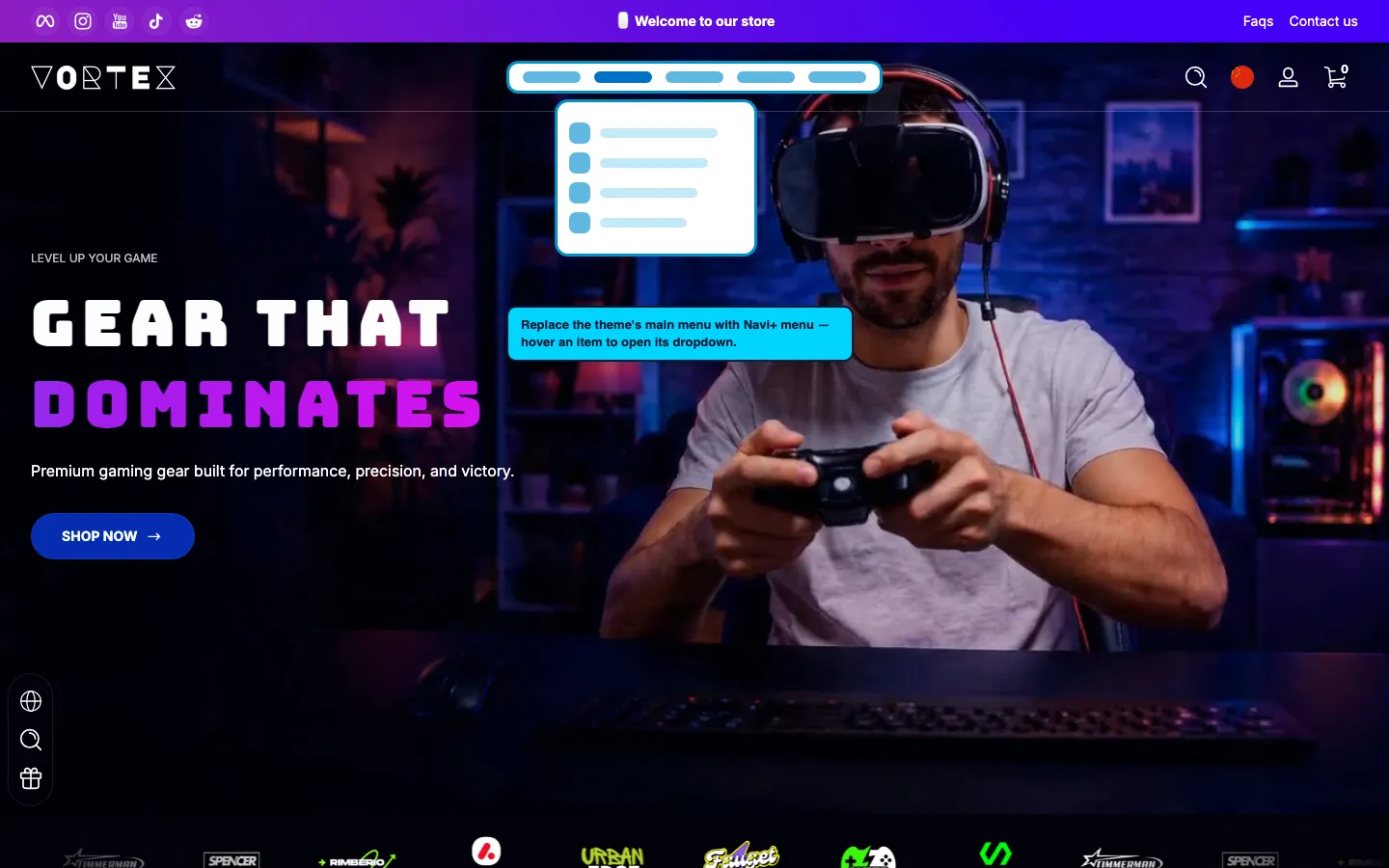 Navi+ Mega Menu replacing the desktop menu on the Ascent Shopify theme