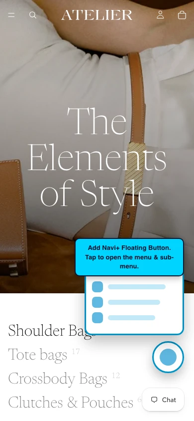 Navi+ FAB on the Atelier Shopify theme Navi+ FAB on the Atelier Shopify theme